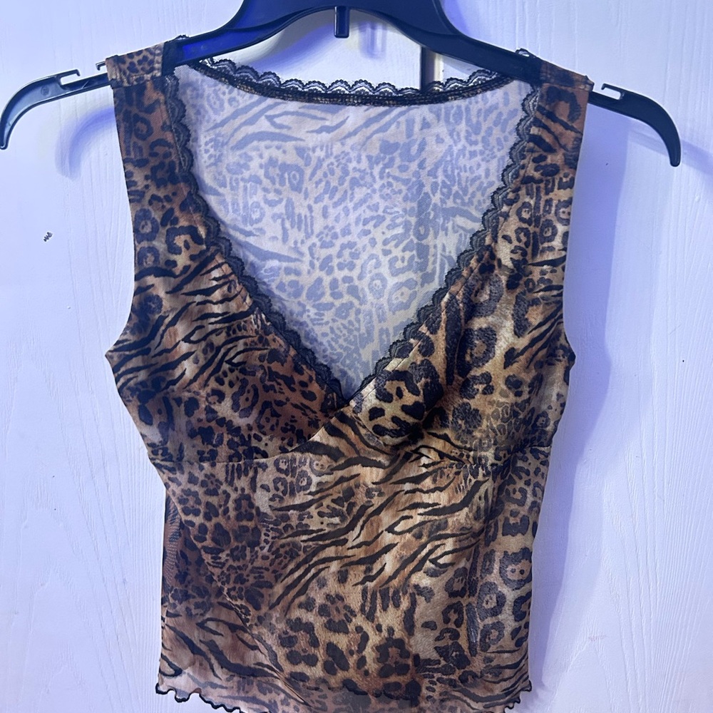Vintage Leopard Print Sleeveless Top/Mesh